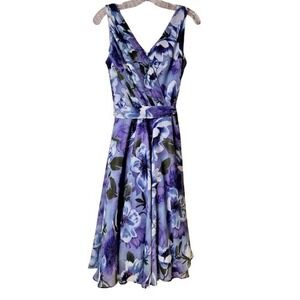 David Warren Womens Fit Flare Purple Floral‎ Dress Size 8 Fairy Romantic Cottage